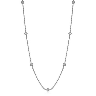 30''+3'' Sterling Silver Rope Necklace w/ Pave CZ Bead Stations by Charles Garnier