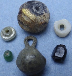 Lot of 6 Roman Gilded Gold Glass / Ceramic / Bronze Beads