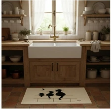 Torchons & Bouchons, Dubout, 3 French Black Cats Throw Rug, 100% Cotton Imported