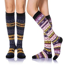 Women's Knee High Wool Socks Winter Thick Thermal Soft Comfy One Size Retro B