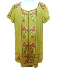 Orange Creek Women's Gold Yellow-green Boho Cottage Core Embroidery Dress Medium