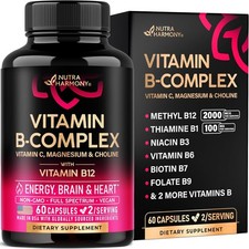 Vitamin B Complex for Men Women Riboflavin B2 B12 B1 B3 B5 B6 B7 B8 60CAP