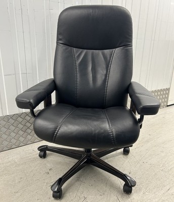 Ekornes Stressless Consul Recliner Black Leather Office Desk Chair