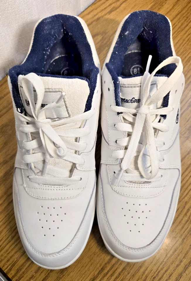 De Colección MacGregor Zapatillas Tenis Cuero Blanco Talla 8.5 Azul Marino Ribete Retro Hombres Foto 2 de 4