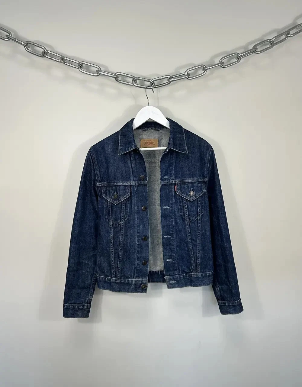 Vintage 90s Levi's Washed USA Denim Racing Bomber Trucker Jacket Size M