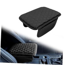 Car Center Console Cover with 2 Storage, Upgraded Microfiber Leather Car black