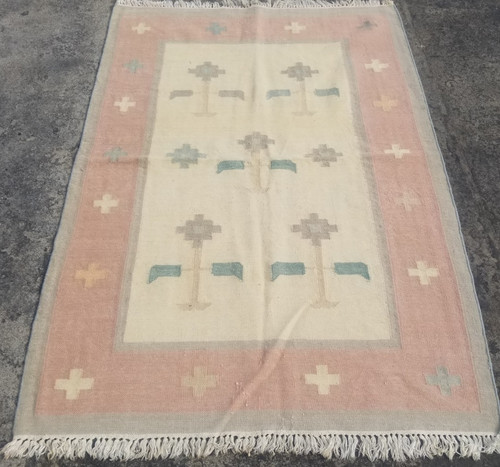 Vintage Traditional Handmade Swedish Floral Kilim Floor Rug Carpet 177x122cm