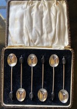 Birmingham Hallmarked 1928 Sterling Silver Coffee Bean Spoons By Marson & Jones 