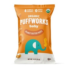 Puffworks Baby Organic Peanut Butter Puffs, Perfect for Early Peanut Introduc...