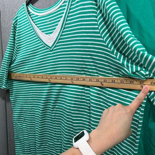 Pantaloni sportivi Savvy a righe/solidi French Terry manica corta e crop giada, taglia 3X - Foto 10 di 12