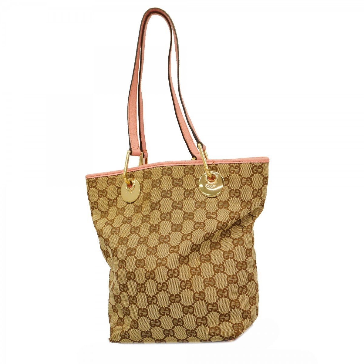 GUCCI GG Canvas Tote Bag in Pink Champagne with Gold Hardware 421246