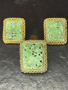 Authentic .925 Silver Heavy Gold Plated, Vintage Grade A Jade! China Earrings & Clip Set!