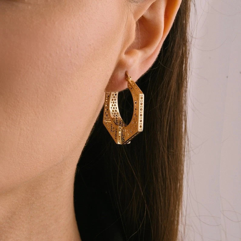 Tachuelas de compromiso colgantes de boda antiguas de plata 925 enchapadas en oro de 22k para mujer regalo Foto 2 de 3