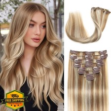 Remy Human Hair Clip in Extensions 22 inch Light Blonde Balayage 8Pcs