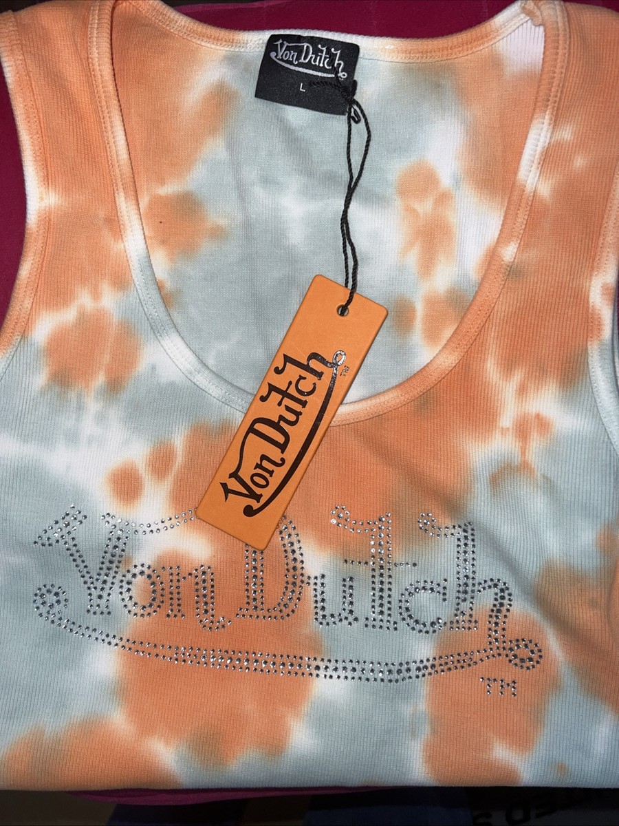 VON DUTCH MINT ORANGE RHINESTONE LOGO CROP TANK Large Size