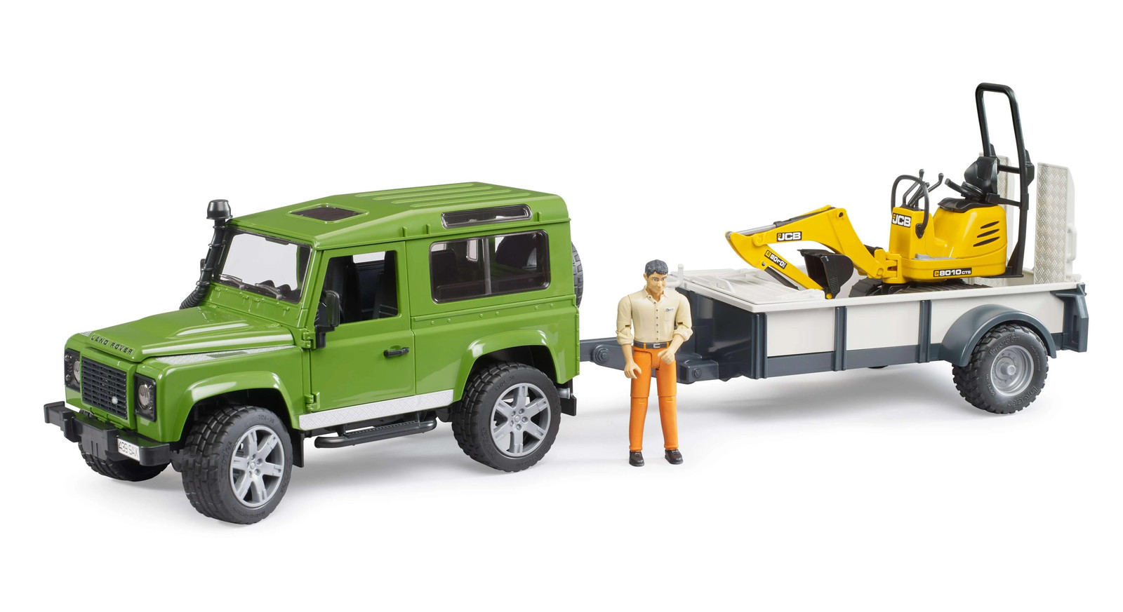 BRUDER Land Rover Defender with Trailer, JCB Excavator and Man - B102593 - FARM