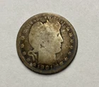 1901 Barber 90% Silver Quarter 25c US Coin