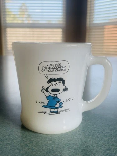 VTG 60’s Anchor Hocking Fire-King PEANUTS LUCY Milk Glass Coffee Mug