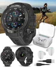 Garmin Instinct Crossover 1.2" AMOLED Sapphire Hybrid GPS Smartwatch WHT EarBuds