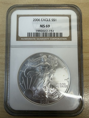 #ad 2006 $1 American Silver Eagle NGC MS69 Brown Label $82.00