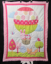 Circo Crib Girl Bedding Nursery Up We Go Owl Bird Bunny Fox Hot Pink Lime Green