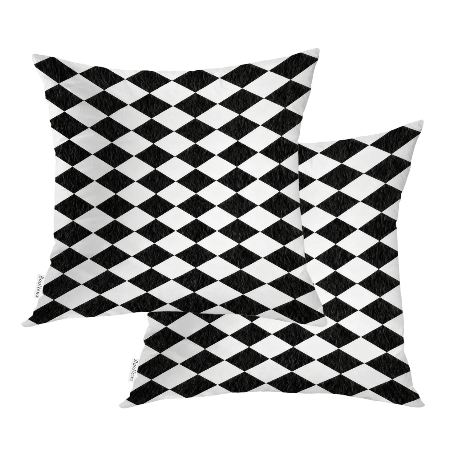 Black White Diamond Throw Pillow Covers,Abstract Black and White Harlequin Cu...