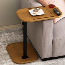 ZUJJAFY Wood C Shaped End Table for Couch Arm Small Sofa Side Table with Adju...