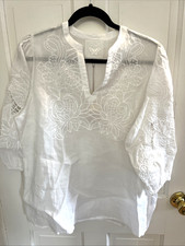 Johnny Was Jade Sadie Blouse White Floral Embroidery NWT MEDIUM M top tunic shir