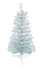 Silver Tinsel Christmas Tree 36" x 17" with White Stand & Wired Tips