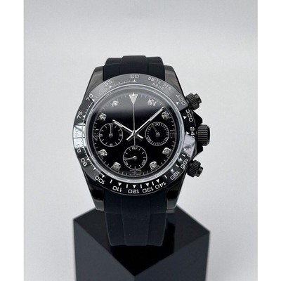 Seikmod Chrono Blackout Aut | Sapphire | Ceramic Tachy Bezel | Rubber Strap