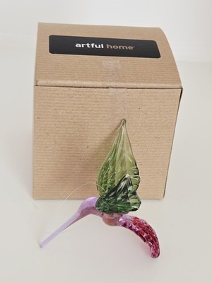Hand Blown Artisan Made Pink & Green Glass Hummingbird Ornament