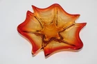 VTG MCM MURANO ITALIAN ART GLASS FREE FORM CENTERPIECE BOWL/DISH-ORANGE/AMBER