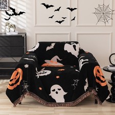 Halloween Blanket Spooky Pumpkin Bat Ghost Print Soft Cozy Throw Blanket 71"x91"