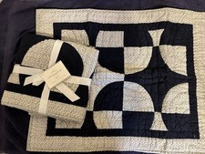 New 2 POTTERY BARN Navy Blue Circles Patchwork Standard Pillow Shams
