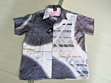 Kimono Silk Aloha Shirt XL Black White Abstract Japanese Antique