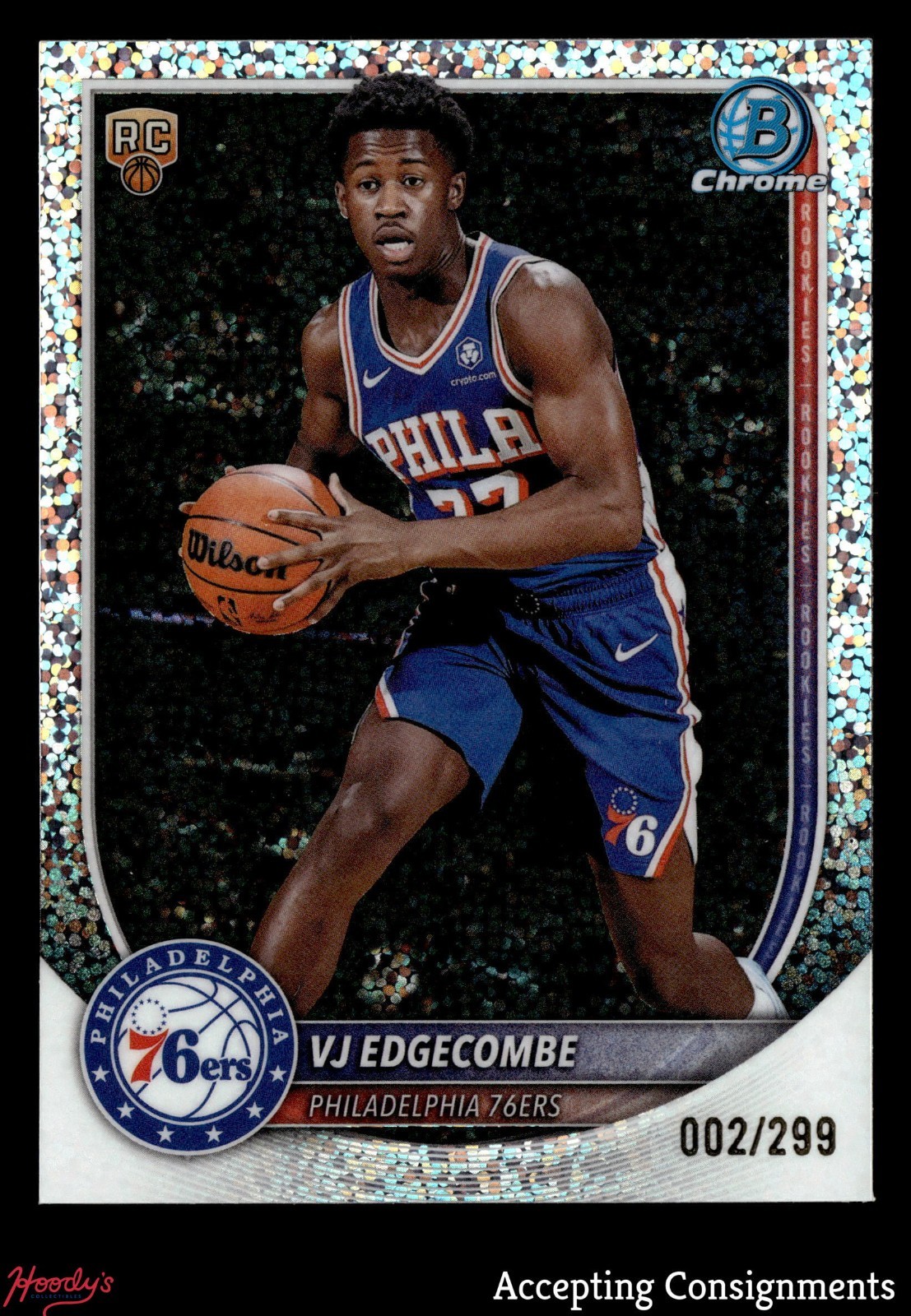 2025-26 Bowman Chrome Speckle Refractor #BCV3 VJ Edgecombe 2/299 ROOKIE RC 76ERS