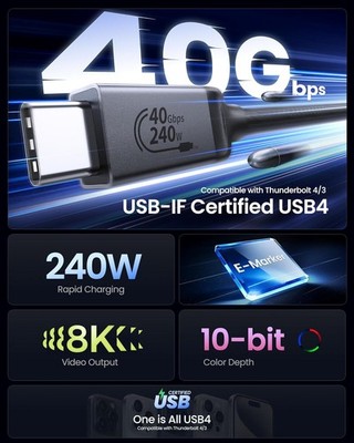 Silkland USB4 Thunderbolt 4 Kabel 1 2m 40Gbps 240