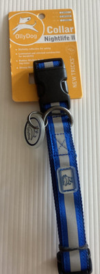 OllyDog DOG COLLAR Nightlife II MEDIUM 14 -22  Royal Blue REFLECTIVE Nylon NWT