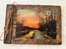 Vintage 1940s Wooden Snap Shots Photo Album Scrapbook Scenic Art Cover 7x10