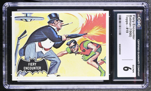 1966 Topps Batman Black Bat #19 Fiery Encounter — CGC 6