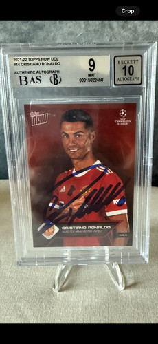 2021-22 Topps Now UCL #14 Cristiano Ronaldo Blue Auto BGS 9 AUTO 10