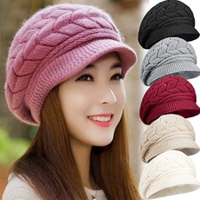 Winter Knit Hat Winter Brim Beanie Hats Slouchy Beanies Cap with Brim for Women