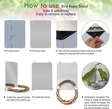 7 Inch Bird Mirror with Rope Perch Cockatiel Mirror for Cage Bird Toys Swing ...