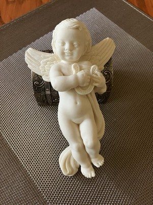 Vintage Italian A. Gianelli Cherub Angel Wall Plaque Alabaster 6 Inches
