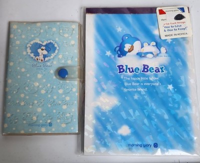 Vintage Blue Bear Morning Glory Note Pad Memo Paper + Phone book Lot Korea