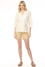 Charlie B Gold Foiled Linen Stretch Shorts C8051F-277C