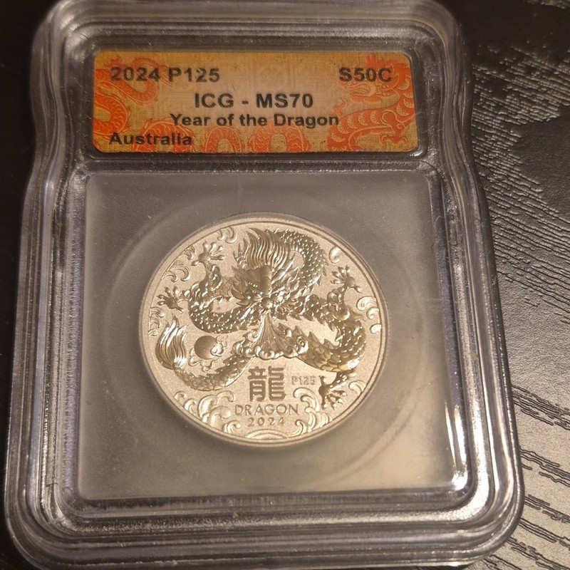 2024 Australia Year of the Dragon 50c Silver Coin ICG MS70 P125 0.9999 Perth
