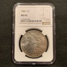 1886-P U.S. MORGAN SILVER DOLLAR - MS 63 - NGC GRADED!