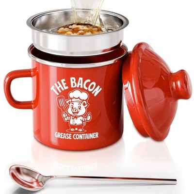 Mini Bacon Grease Saver With Strainer - 15OZ Enamel Grease Container, Farmhou...