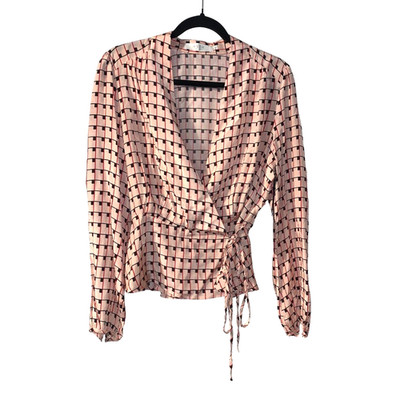 ASTR Women's Wrap Front Blouse Size L NEW Missing Wrist Buttons Pink Lightweight